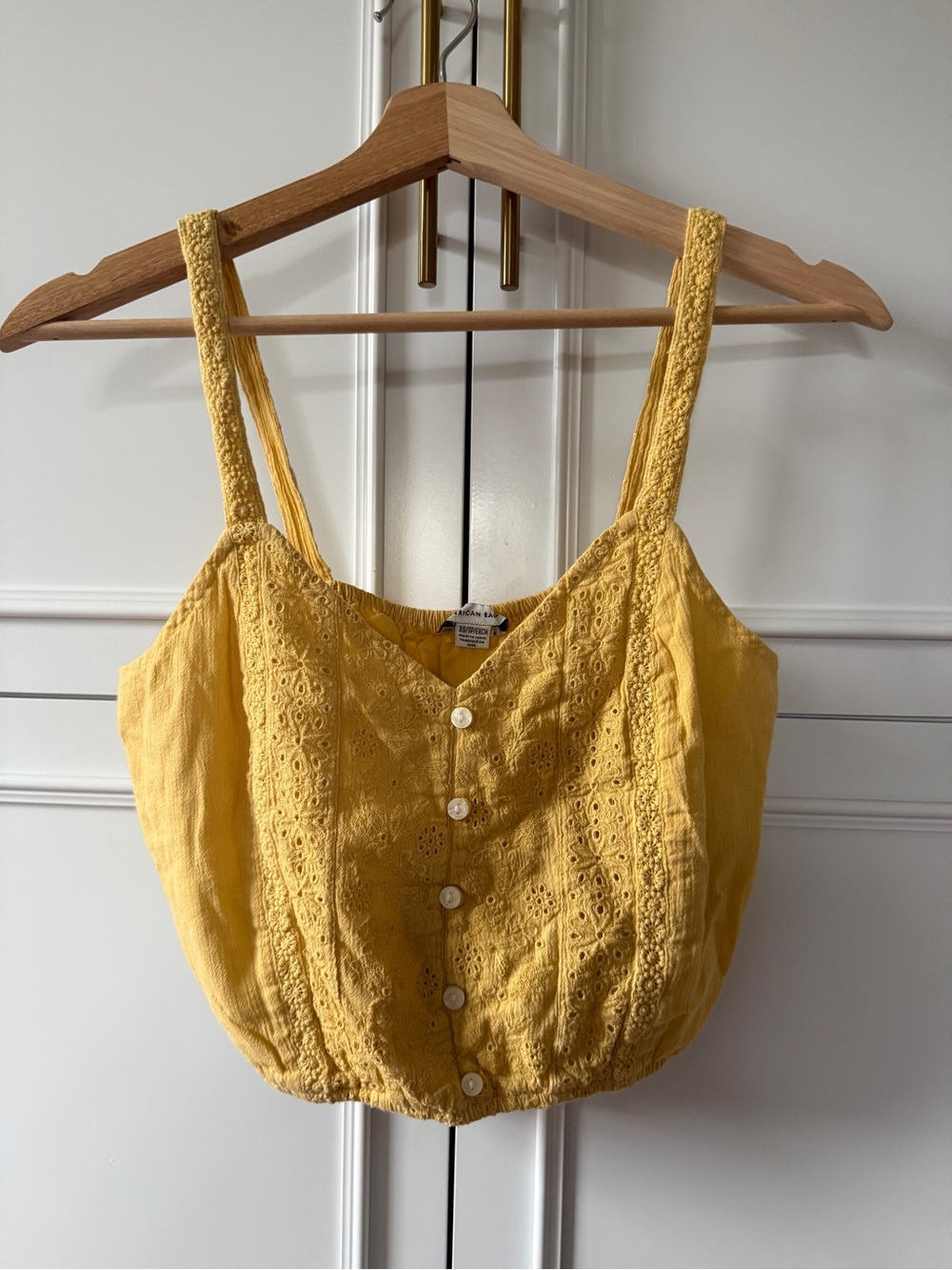 American Eagle Outfitters Yellow Eyelet Button Front Camisole
